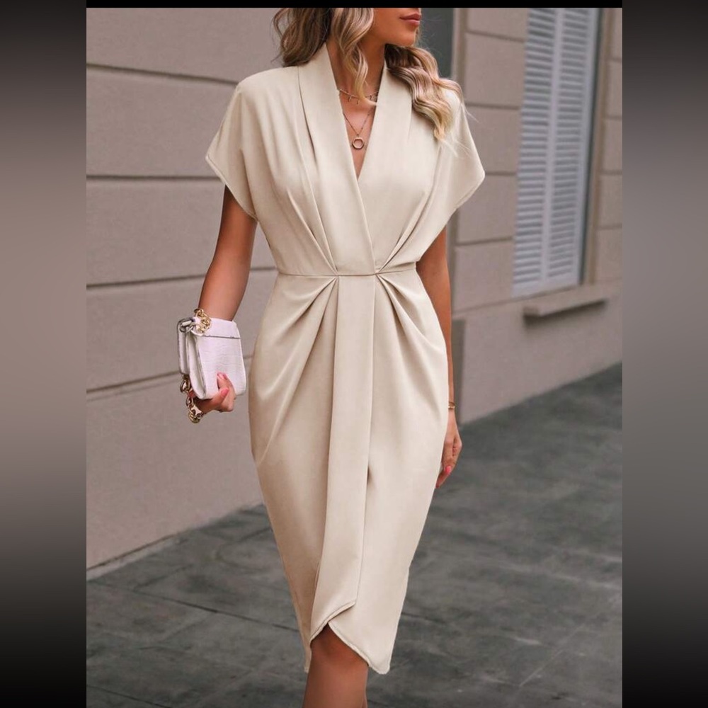 Elegant Cream Draped Dress